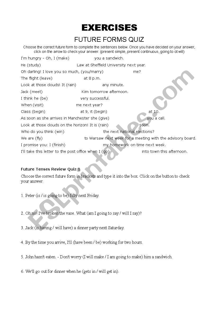 future forms exercises worksheet