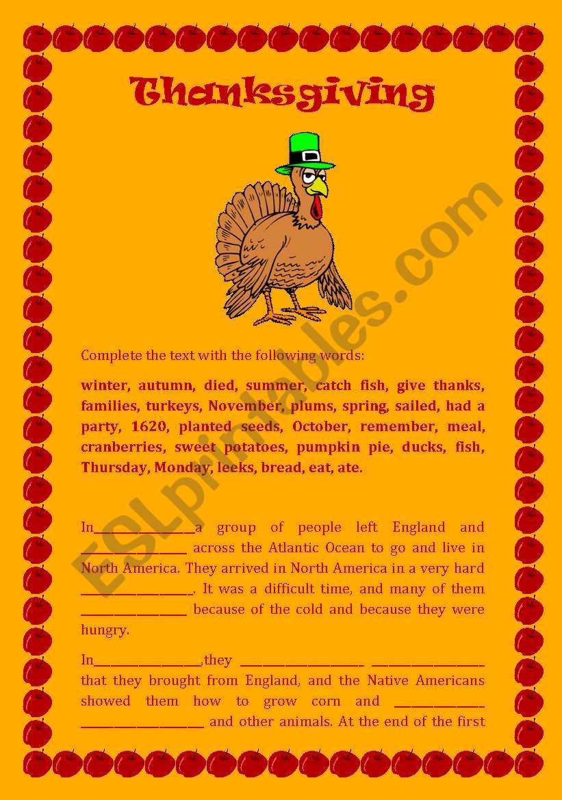 Festivals: Thanksgiving worksheet