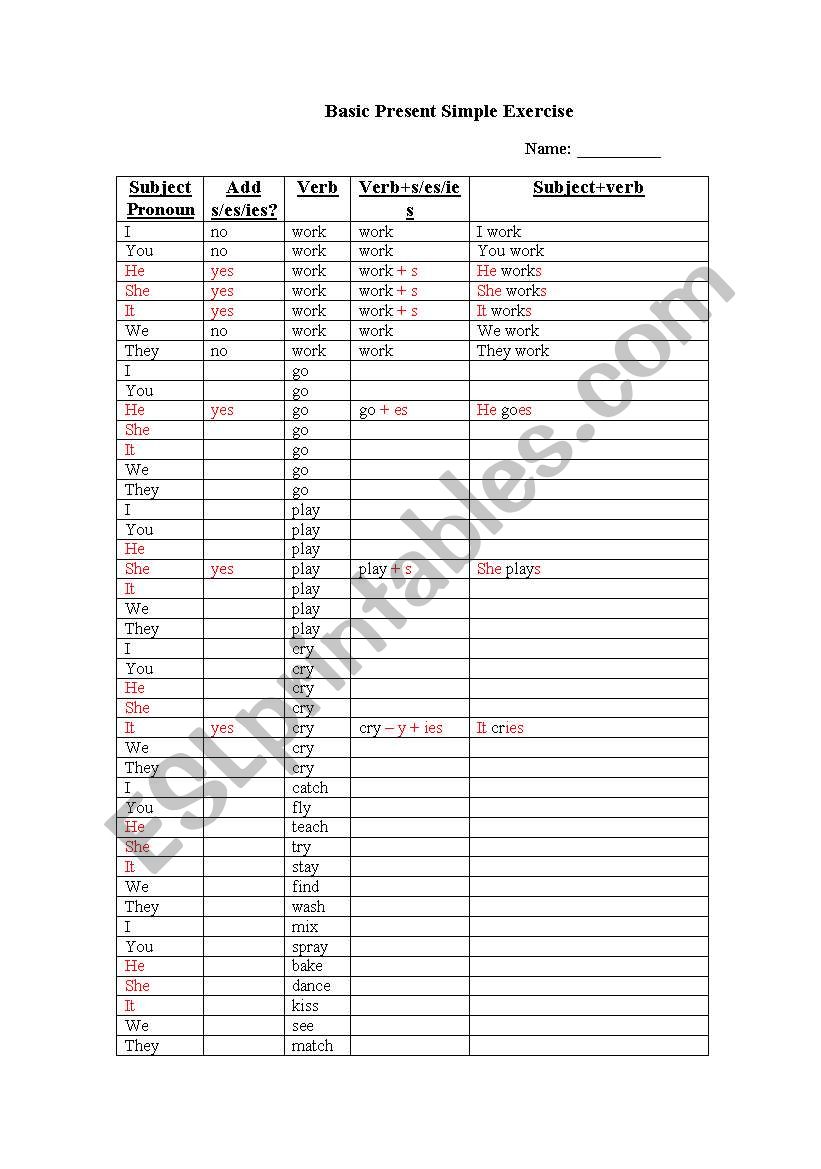 Present Simple Basic Exercise worksheet