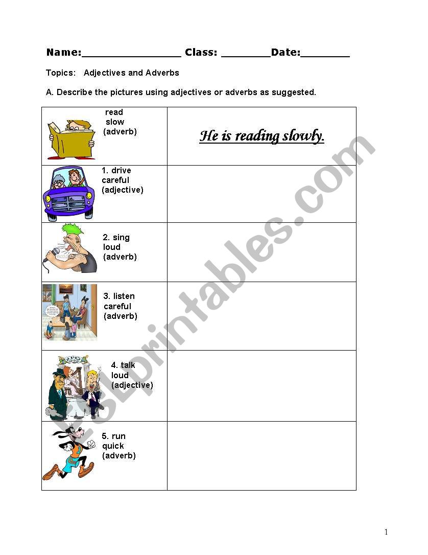 adjective/ adverb worksheet