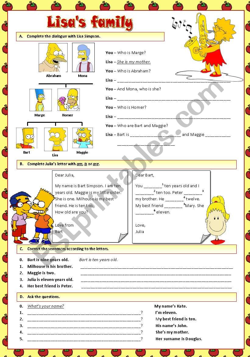 Lisas family worksheet