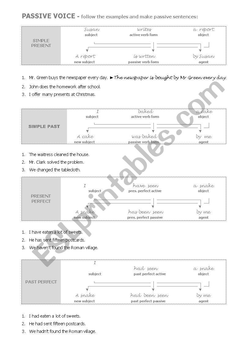 Passive voice exercises - various tenses