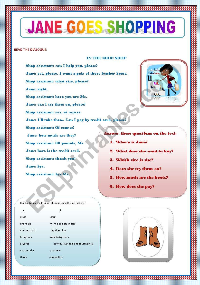 JANE GOES SHOPPING worksheet