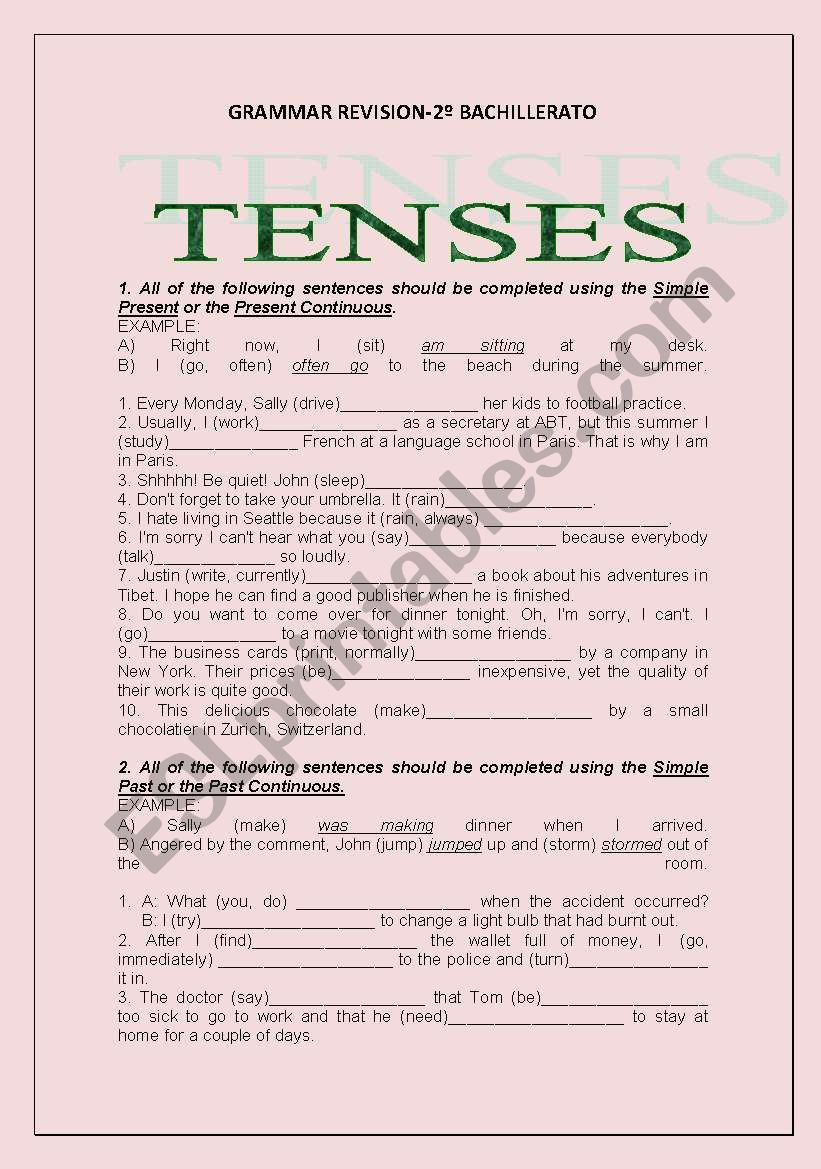 GRAMMAR REVISION FOR 2Âº BACHILLERATO