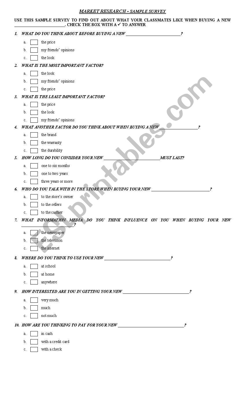 Market Survey worksheet