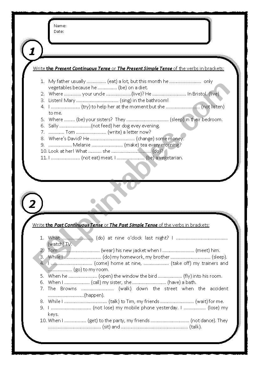 Mixed Tenses (Present Simple / Present Continuous; Past Simple / Past Continuous)