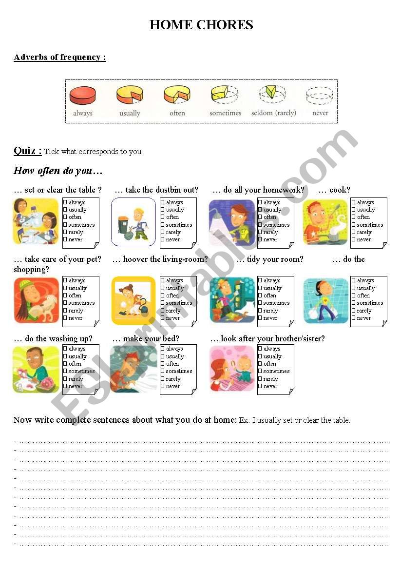 Home chores worksheet