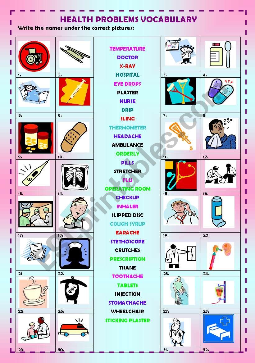 Health problems: vocabulary + key