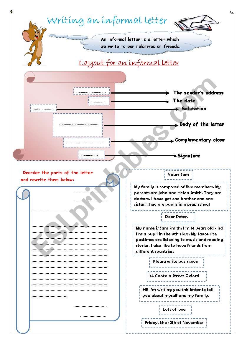 Writing an informal letter worksheet
