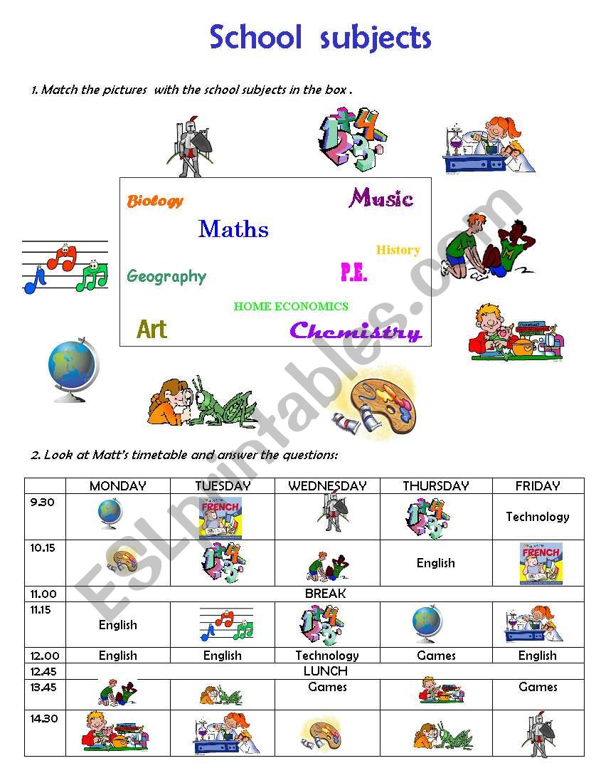 School Subjects worksheet