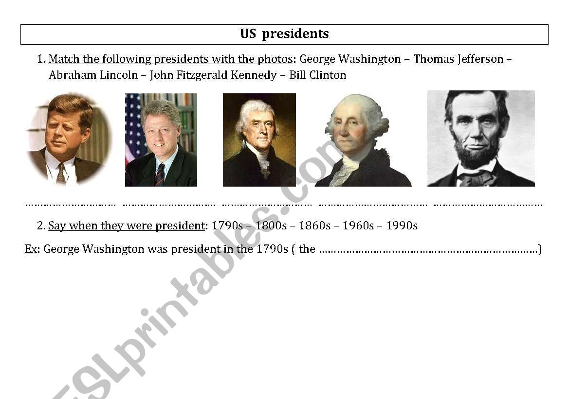 US presidents worksheet