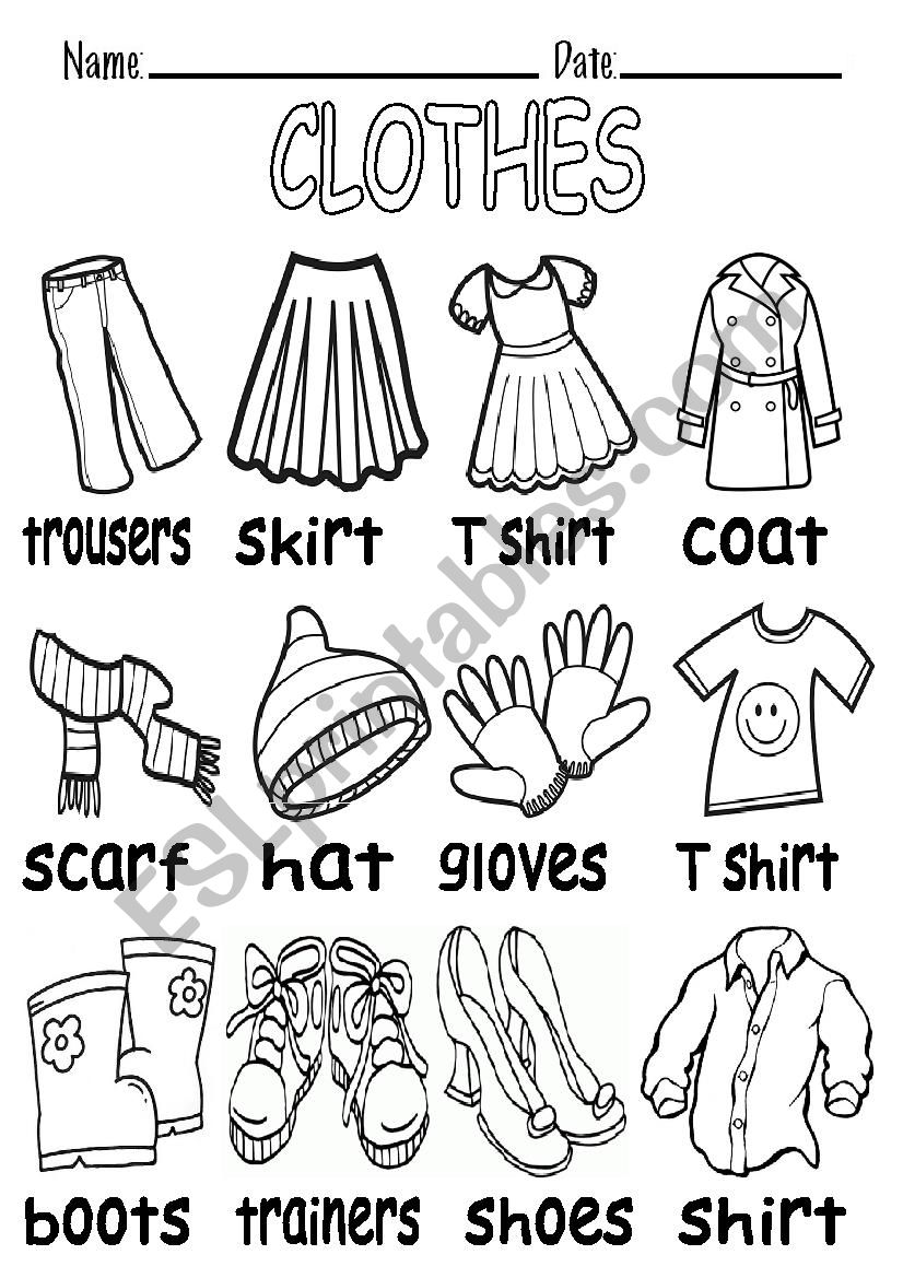 B&W VOCABULARY ABOUT CLOTHES worksheet