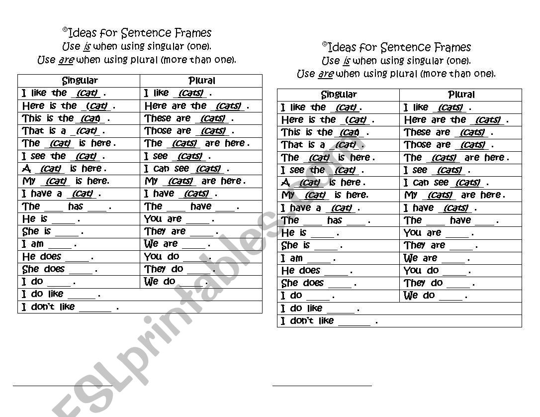 Journal sentence frames worksheet