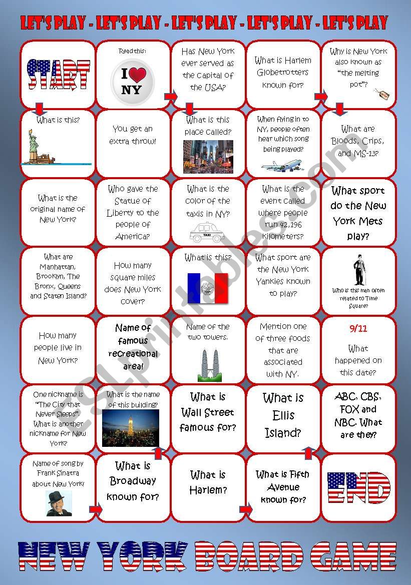 New York Board Game worksheet