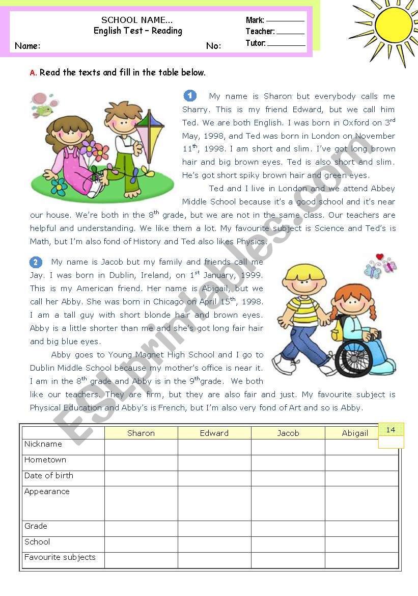 Personal identification -- Reading Test