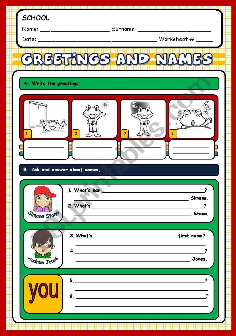 GREETINGS AND NAMES worksheet