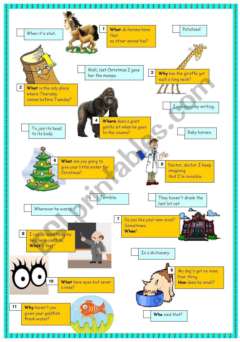 Jokes and Question Words worksheet