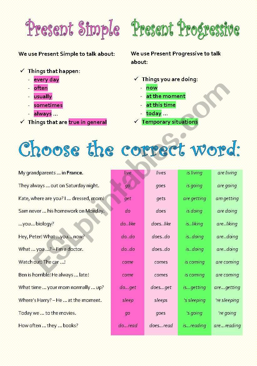 Present Tenses worksheet