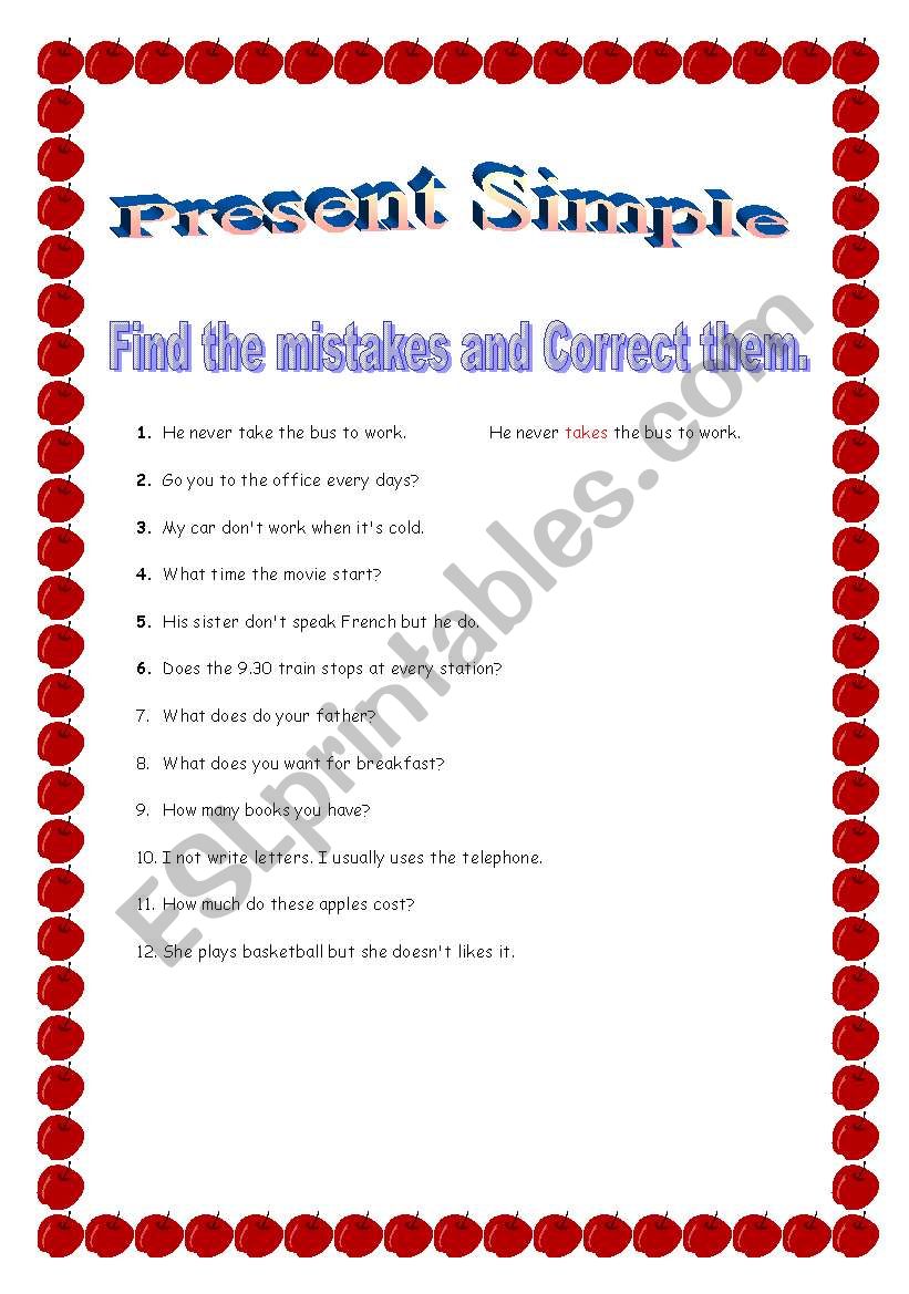 find the mistake worksheet