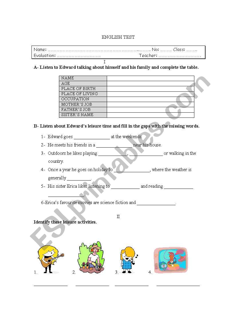 Test 8th form worksheet