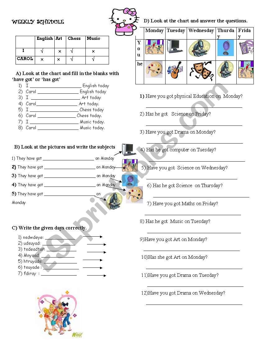 weekly shedule worksheet