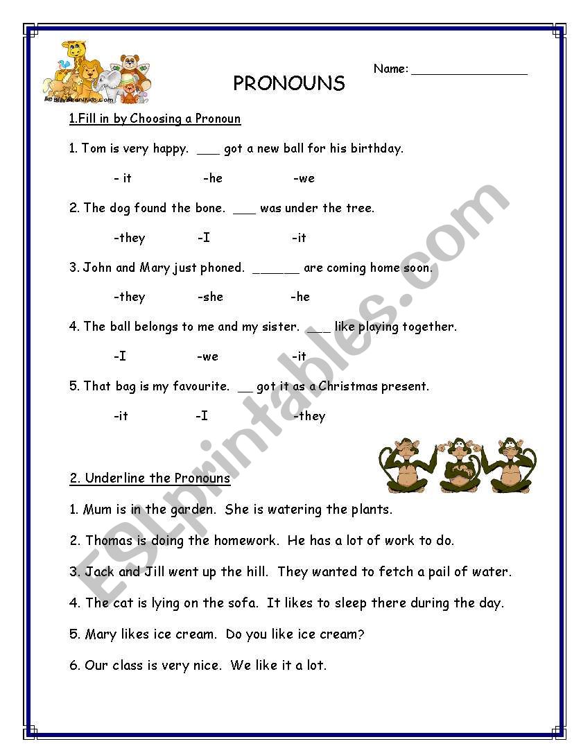 Personal Pronouns worksheet