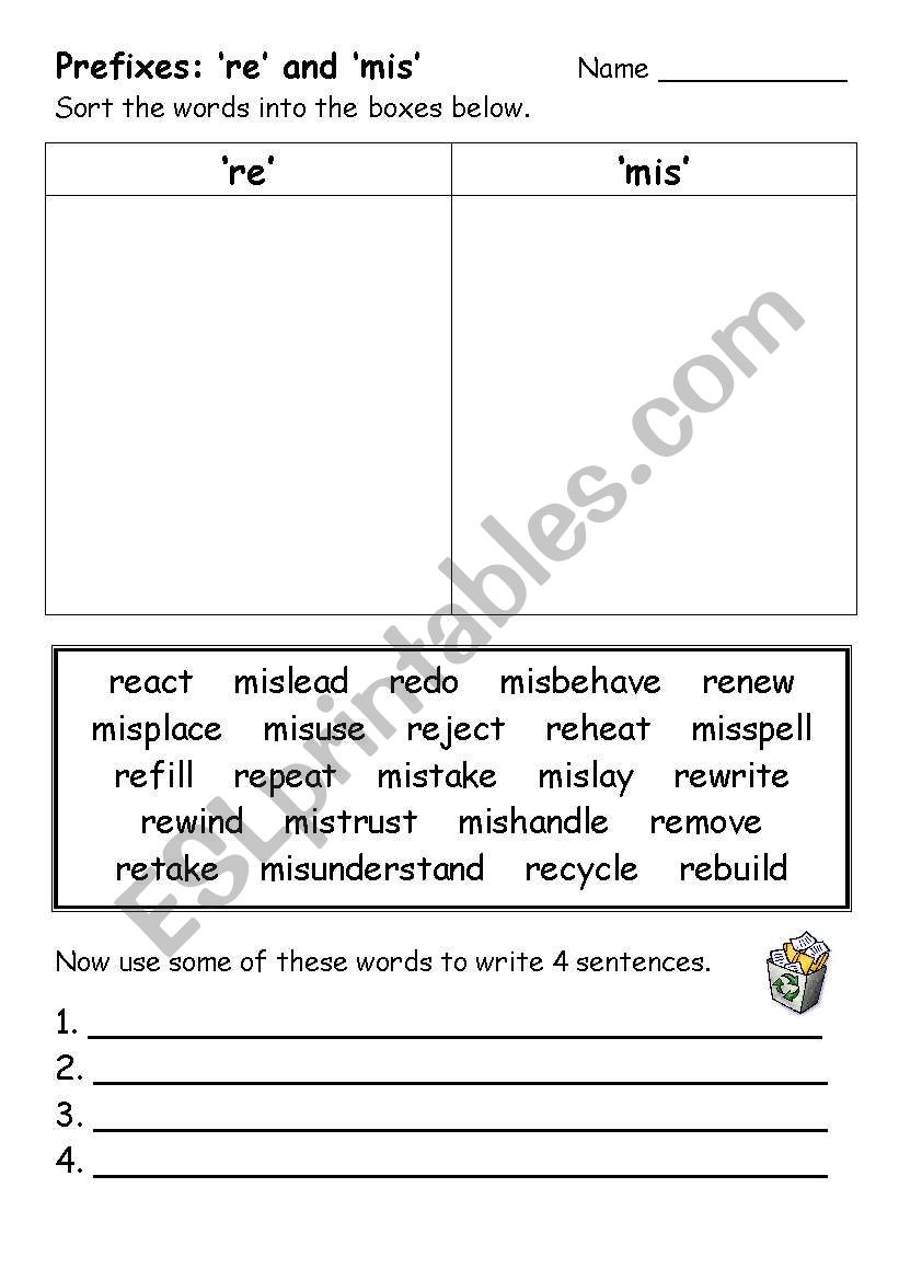 Prefixes worksheet