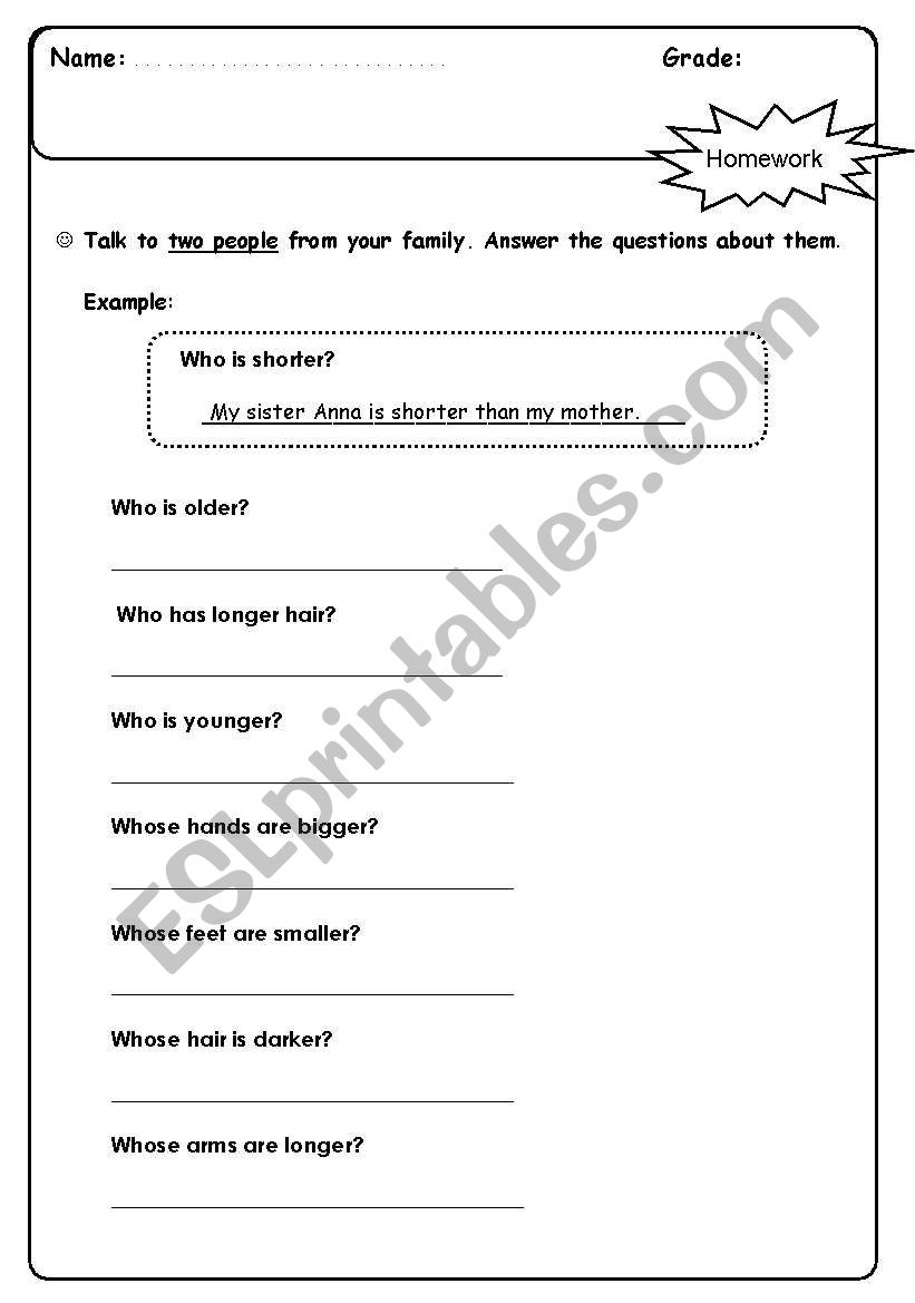 Comparatives worksheet