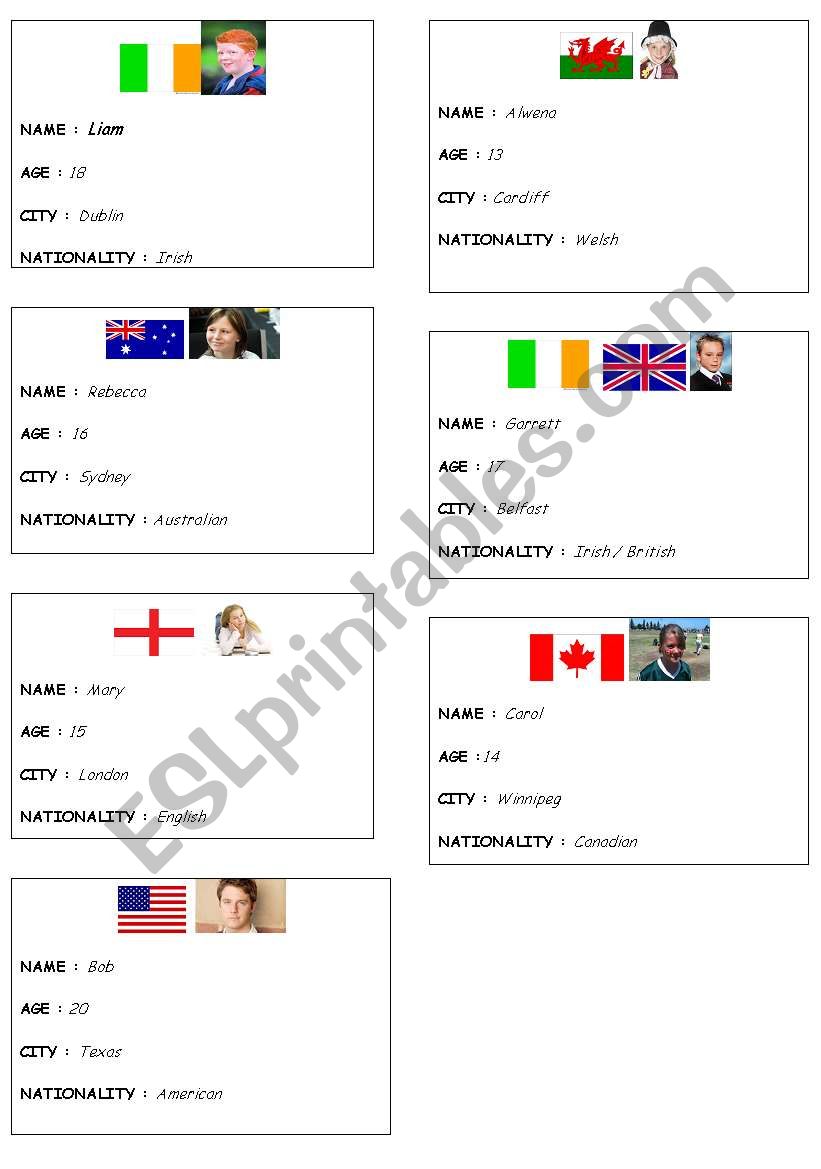 NATIONALITY CARDS worksheet