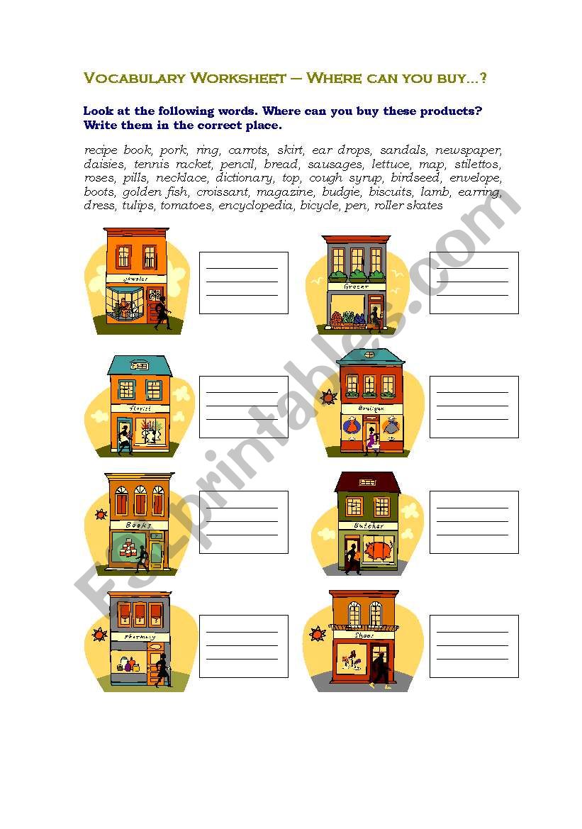 Where can you buy...? worksheet