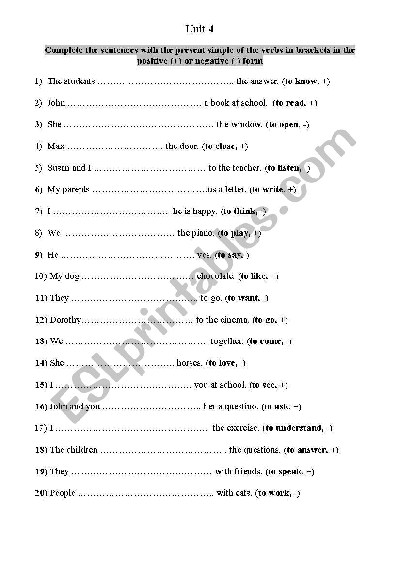 Present simple exercise (sentences)