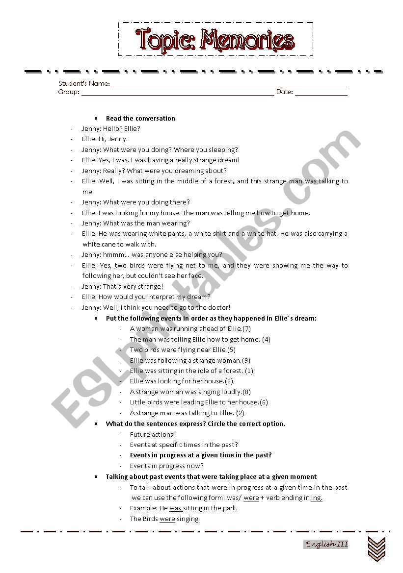 Exam-Memories worksheet