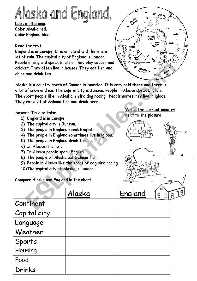Alaska and England worksheet