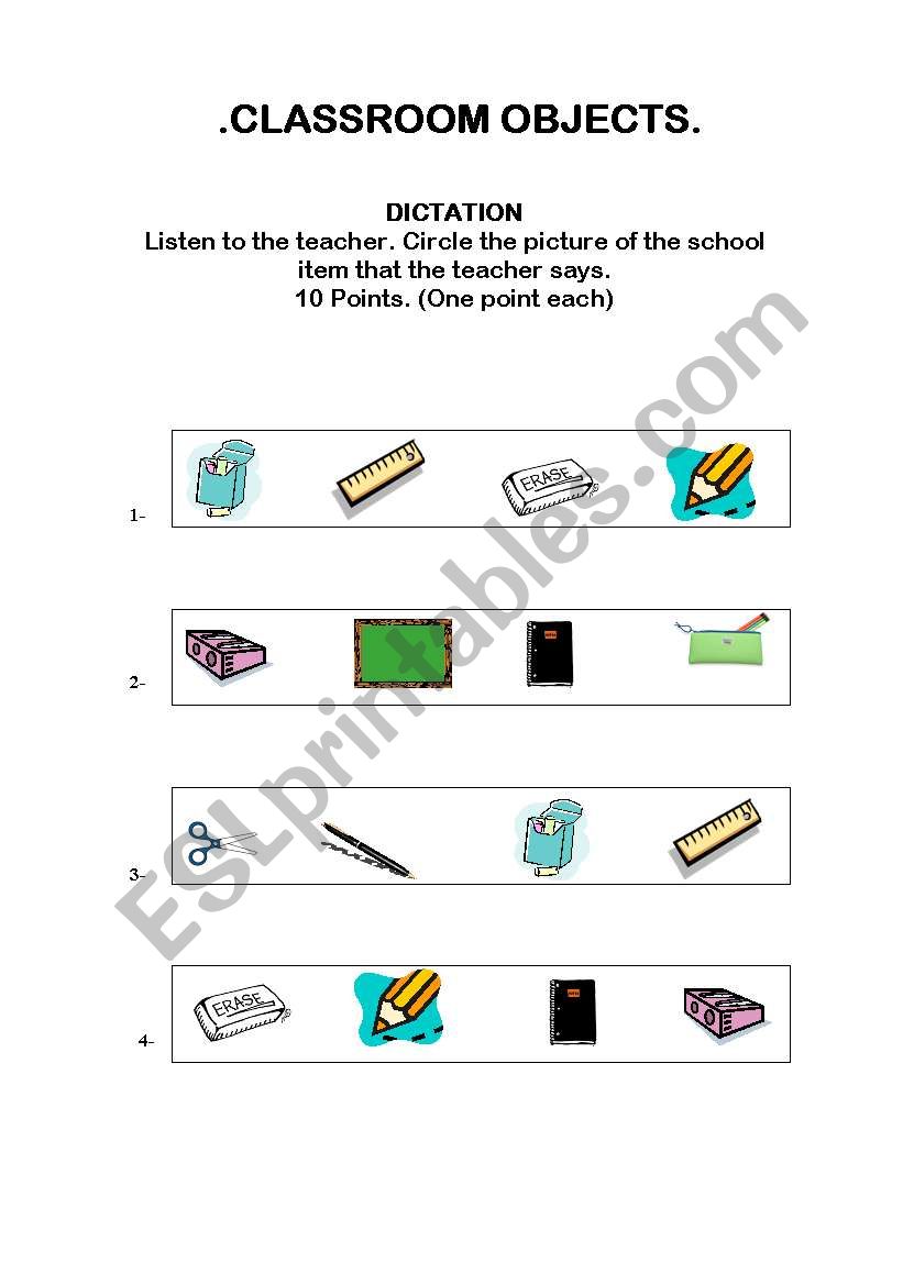 Classroom Objects. worksheet