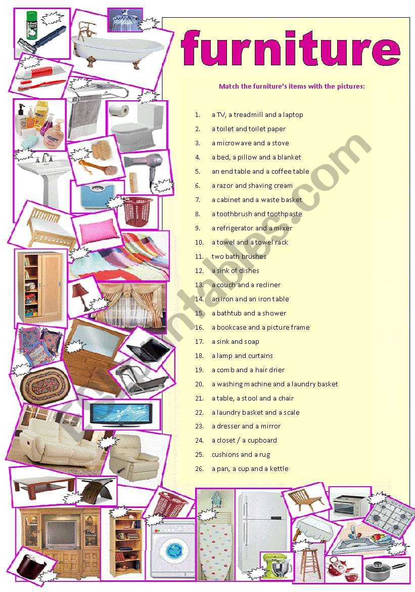 Furniture of a house worksheet