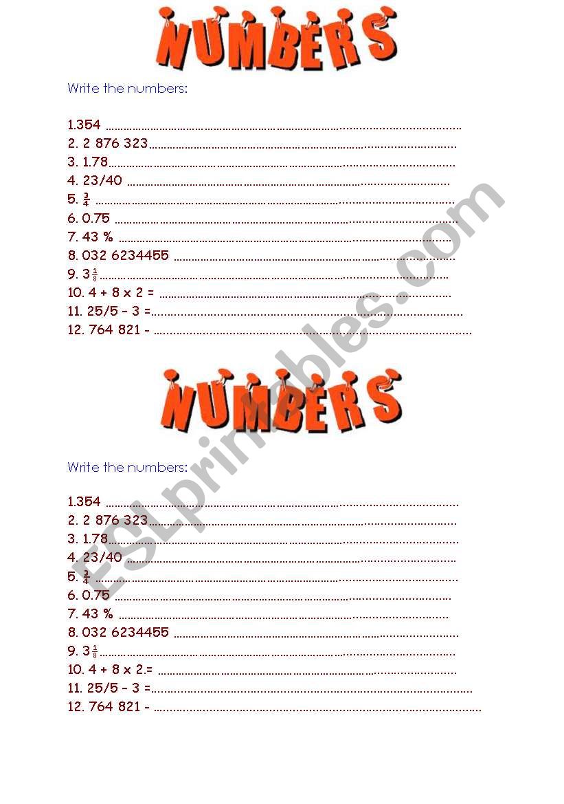 Numbers worksheet