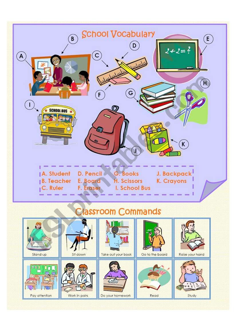 School and Classroom Vocabulary