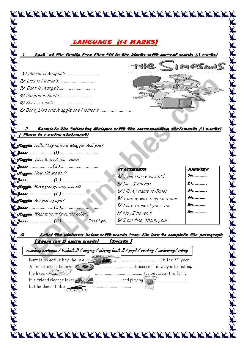 the first mid term exam fo the 7th formers (tunisian schools)