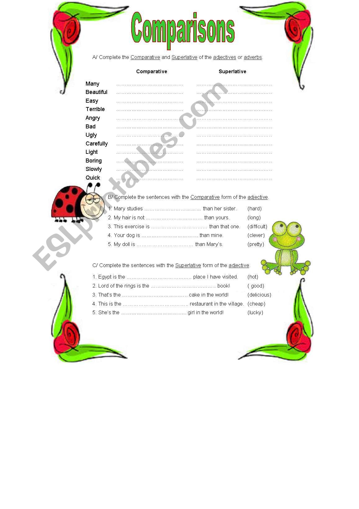 Comparisons worksheet