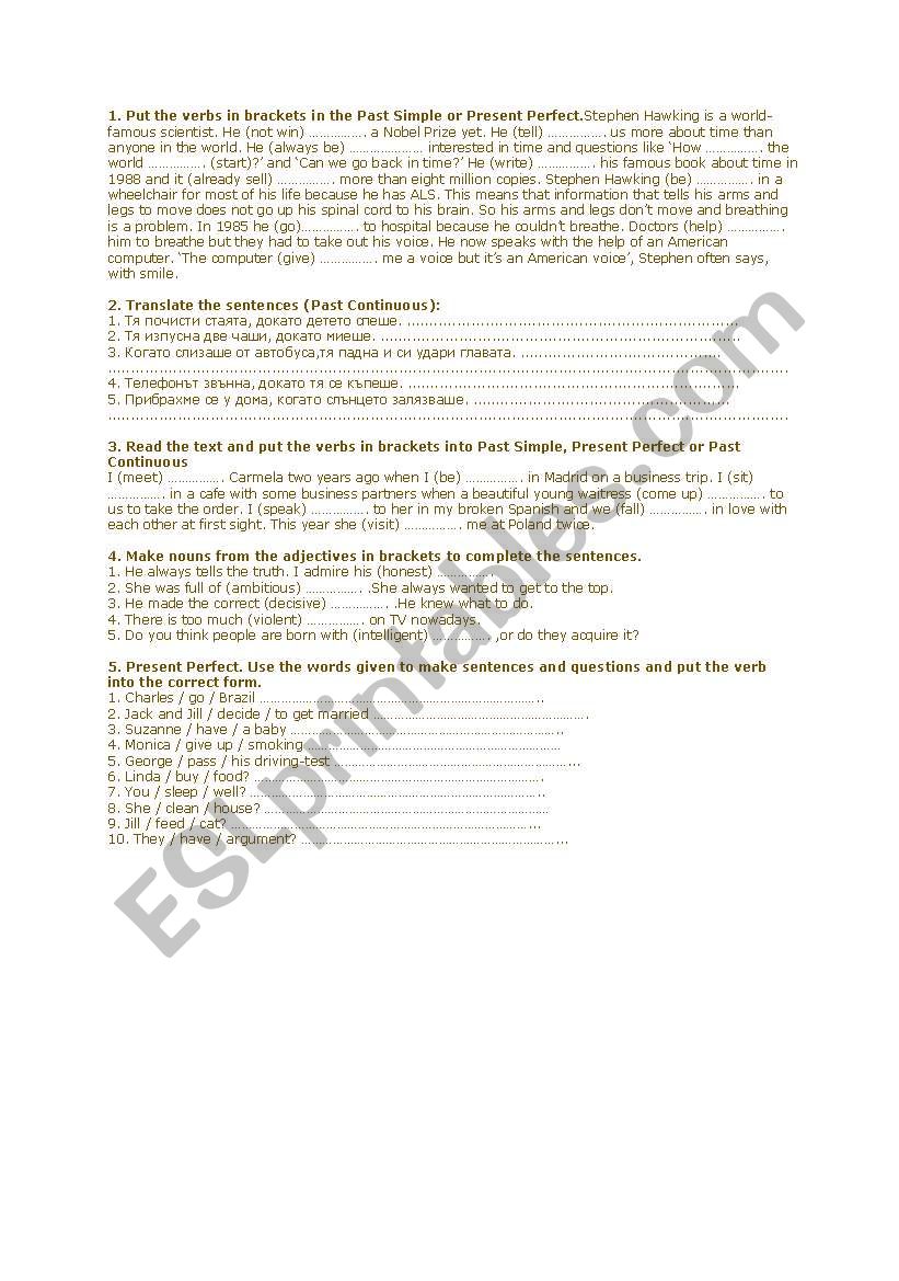 Various exercises worksheet
