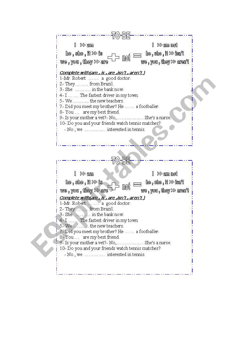 To Be ( present simple) worksheet