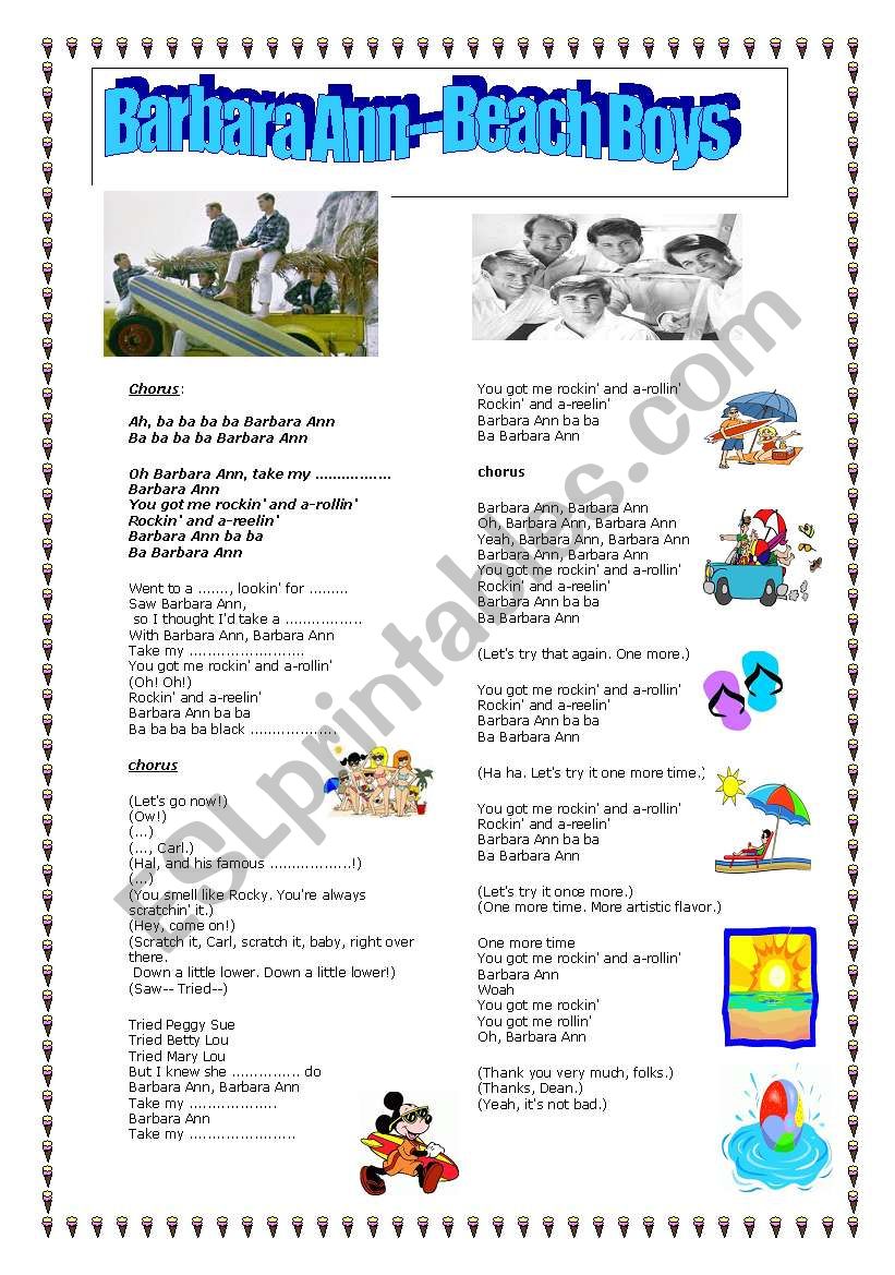 Barbara Ann-- The BEACH BOYS worksheet