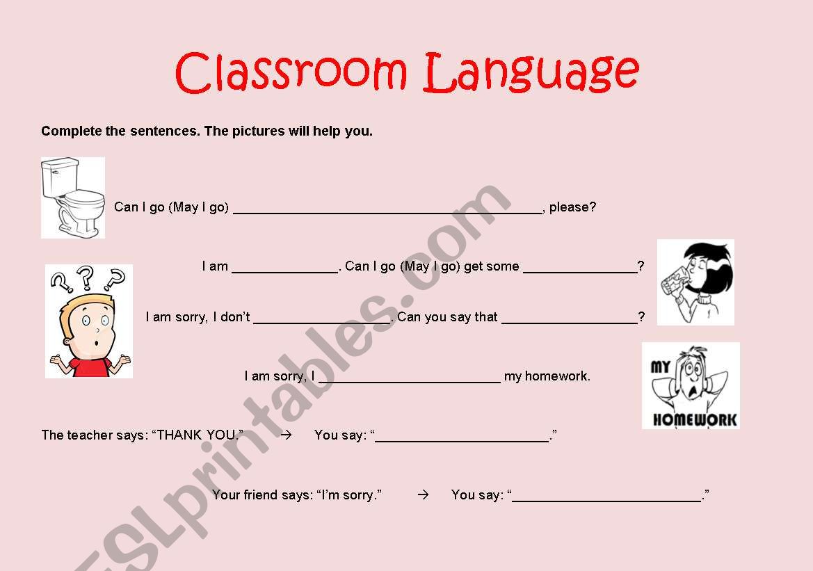 Classroom Language worksheet