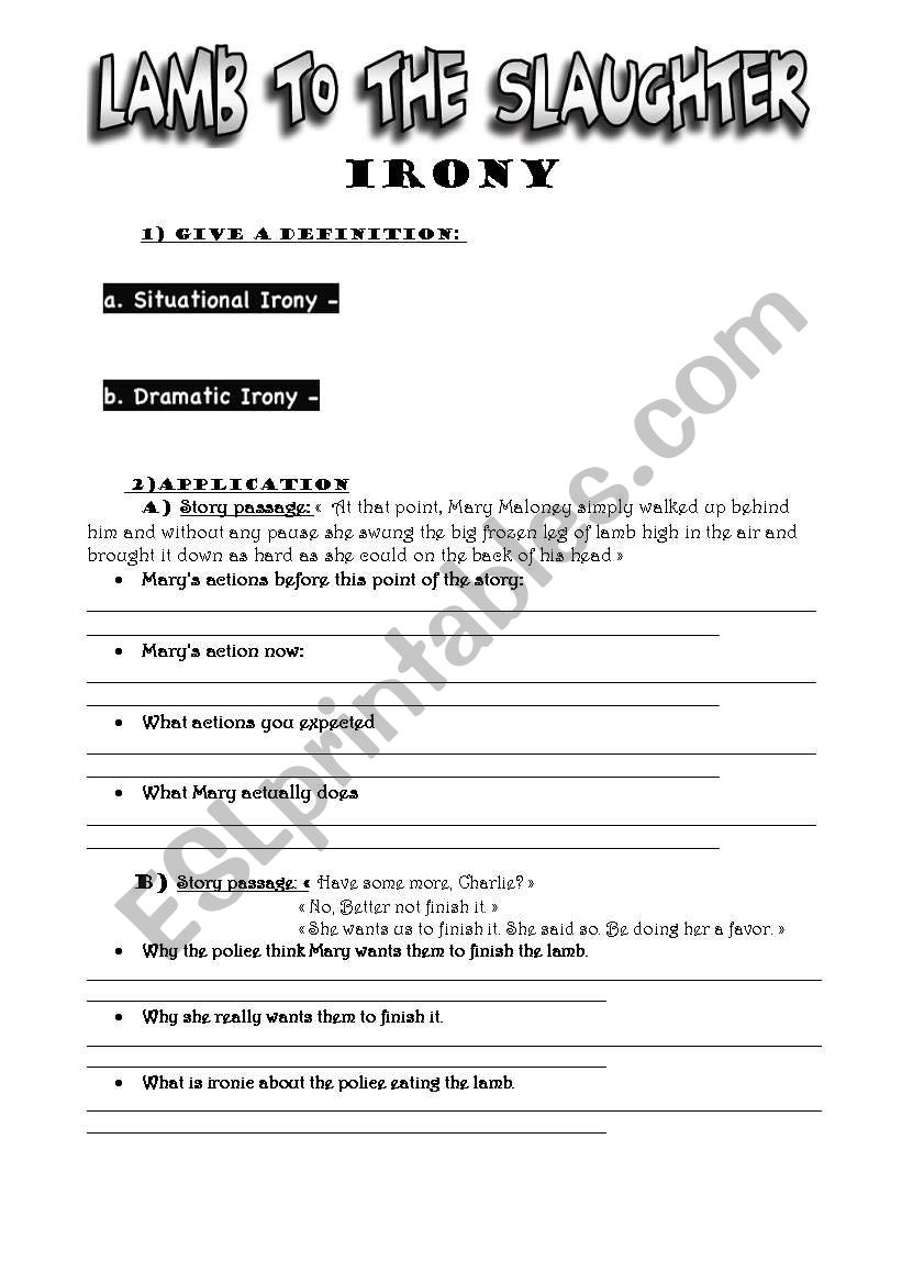 lamb to the slaughter, irony worksheet