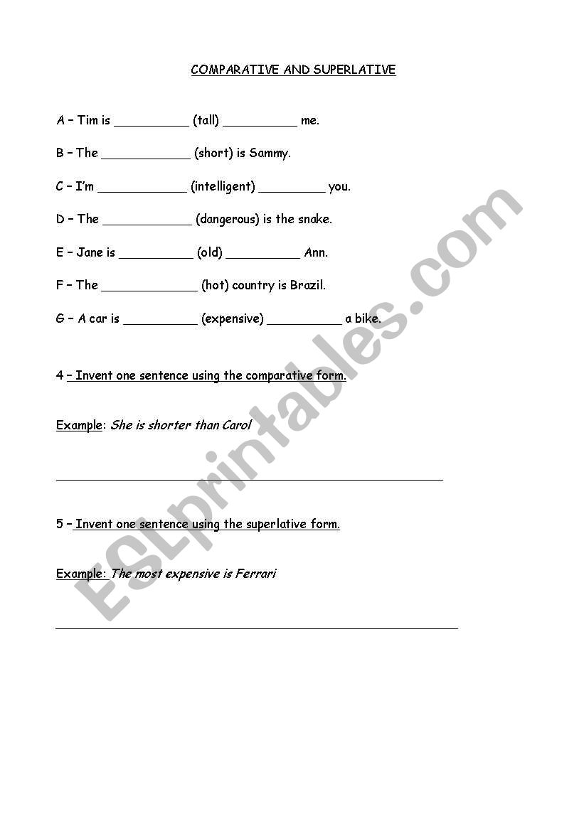 comparative worksheet