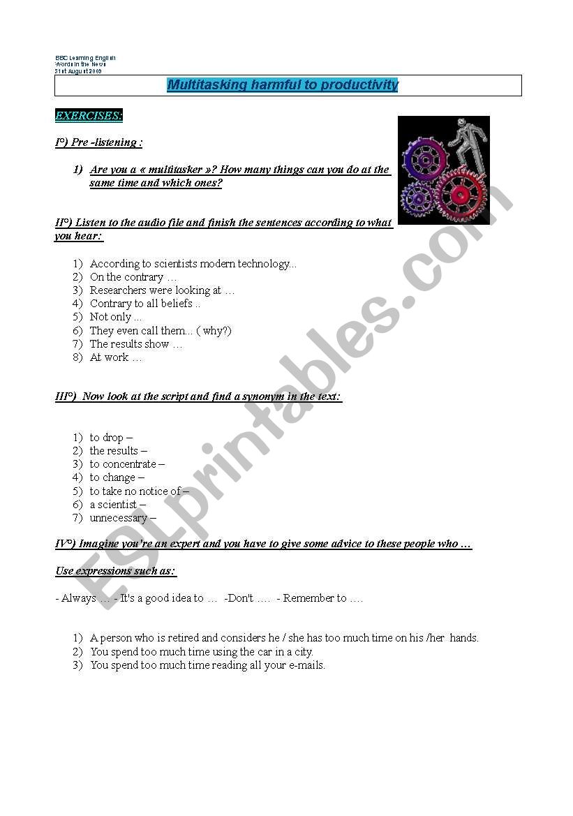 Listening : Multitasking worksheet