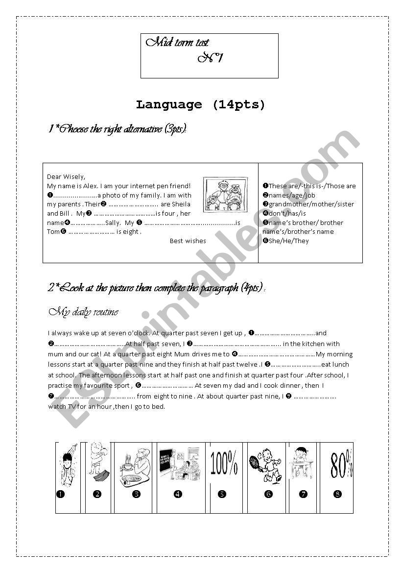 mid term test 1 7th form worksheet