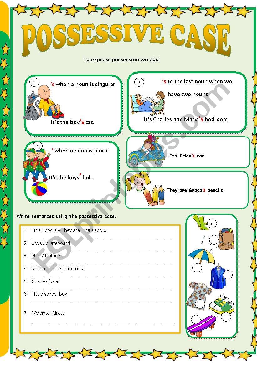 Possessive Case 1 ESL Worksheet By Miss o