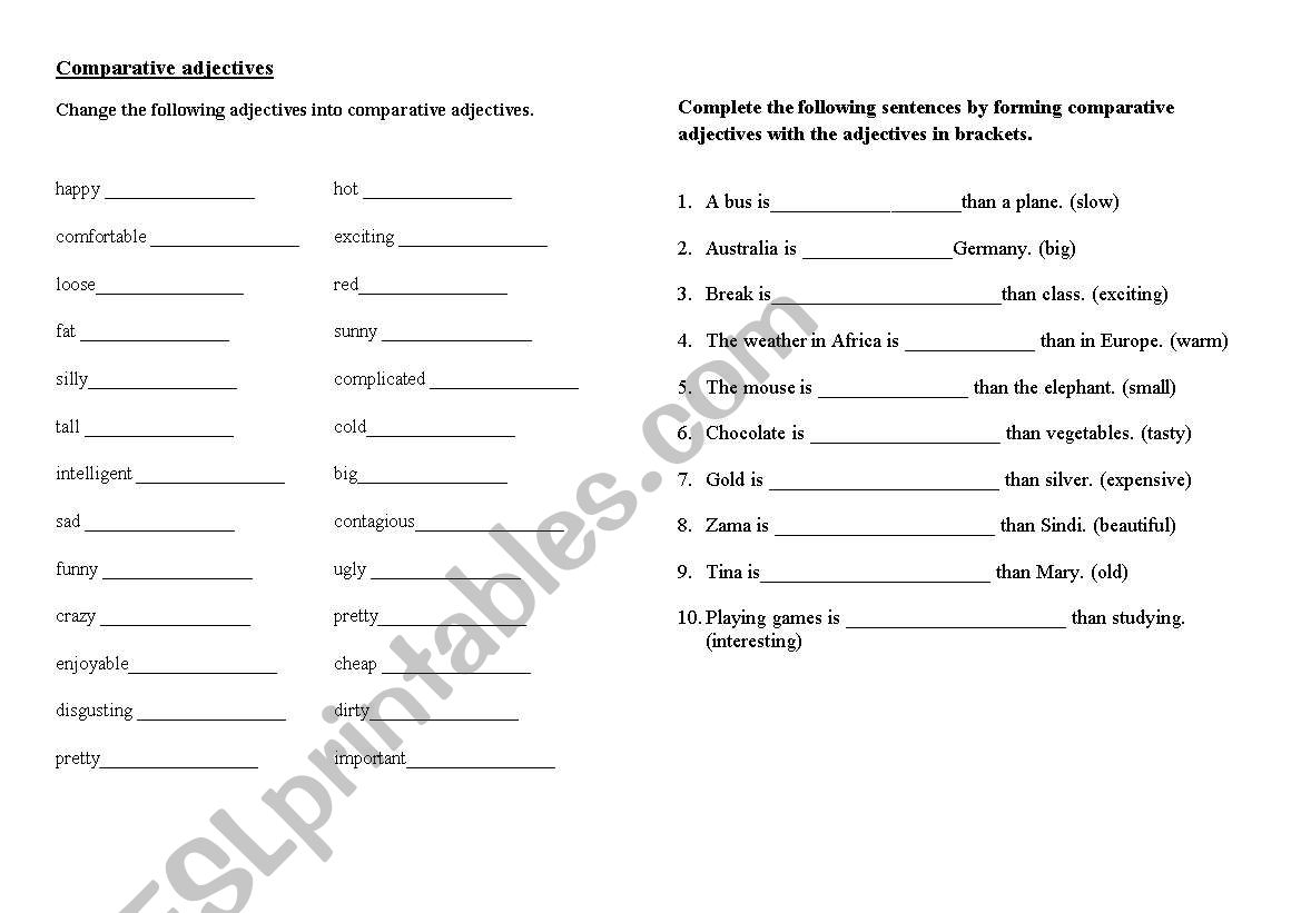 Comparative Adjectives worksheet