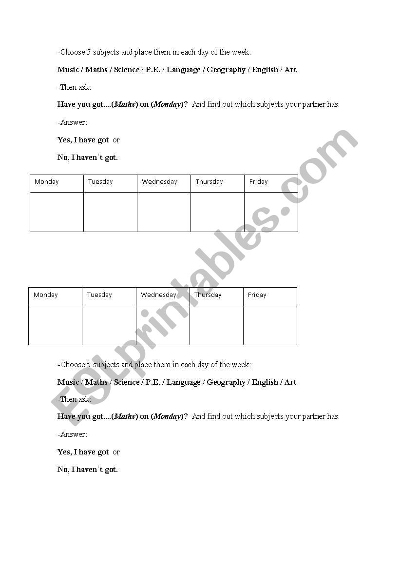 game subjects of school worksheet